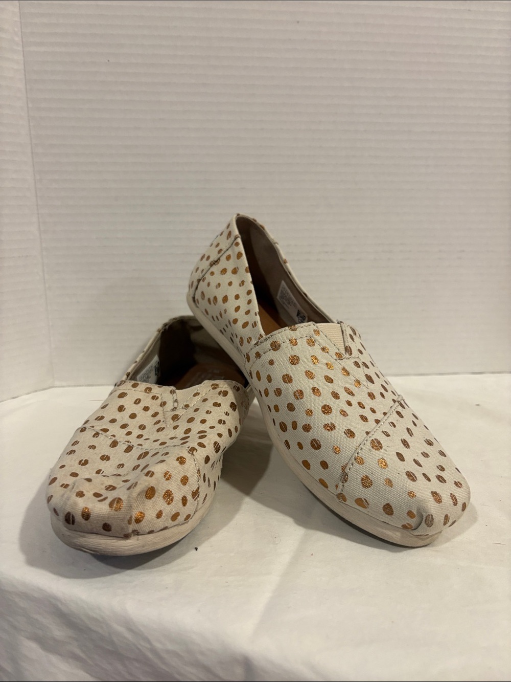 Toms Cream Slip-On Flats with Metallic Gold Dot Pattern
